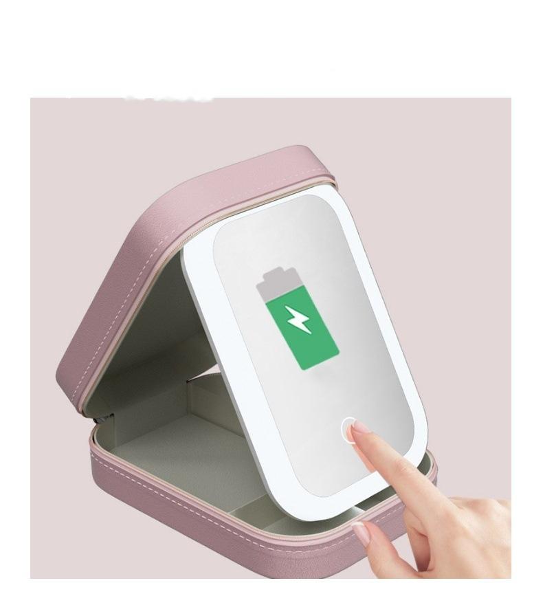 Makeup Bag With Mirror for Women Portable Cosmetic Storage Bag Small Lipstick Brush Wireless Makeup Box With Light Travel Makeup