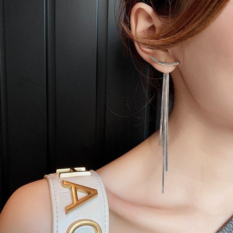 New  Long Tassels Earring Black Joker Contracted Metal Ball Drop Earrings Women Temperament Fashion Jewelry