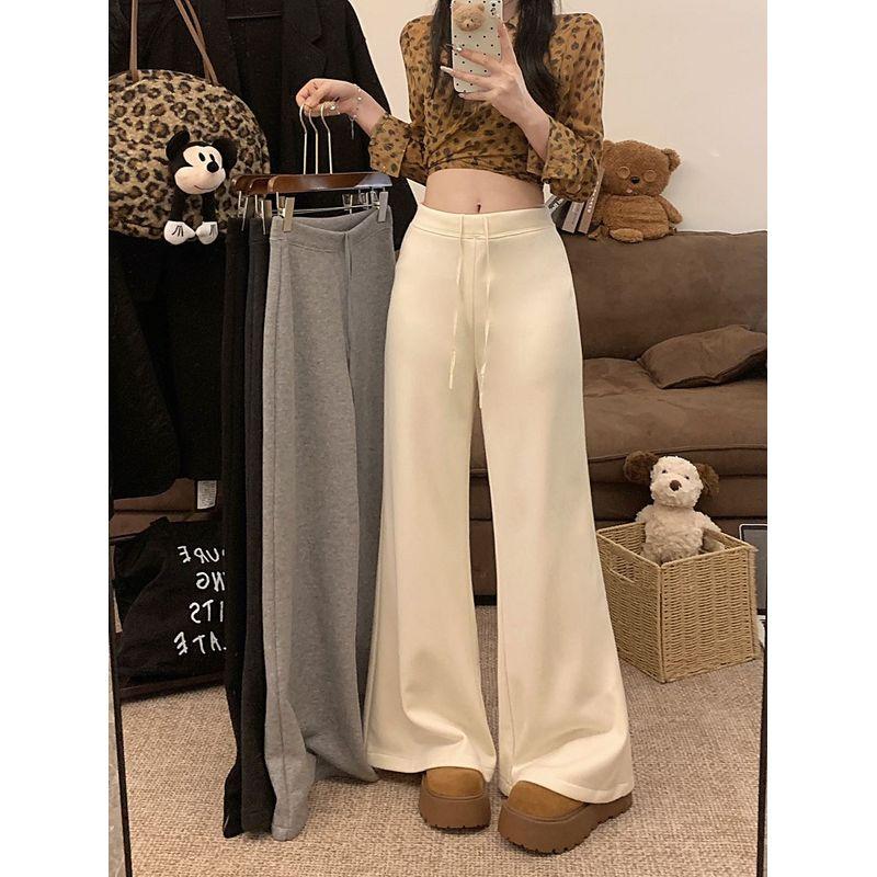 Gray Idle Style Loose Drawstring Loose Pants Casual Pants Women's Autumn High Waist Slim Looking Drape Mop Straight-Leg Trousers