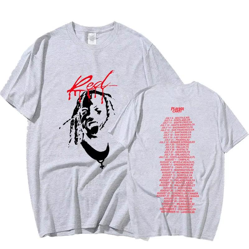 Playboi Carti Álbum de Música Whole Lotta Red Camiseta Estampada Ropa Unisex Camiseta Vintage de Rapero Hip Hop Tops Casuales de Verano Góticos