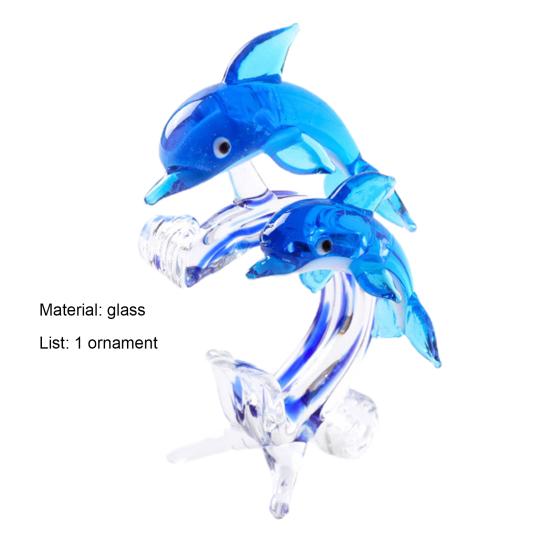 Dolphin Statue Clear Vivid Colorful Lovely Small Animal Glass Miniature Home Decoration