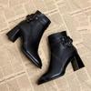 Fashion Comemore Temperament Fashion Women Boots Black High Heel Round Toe Ankle Boots for Women Autumn Winter Belt Buckle Short Booties