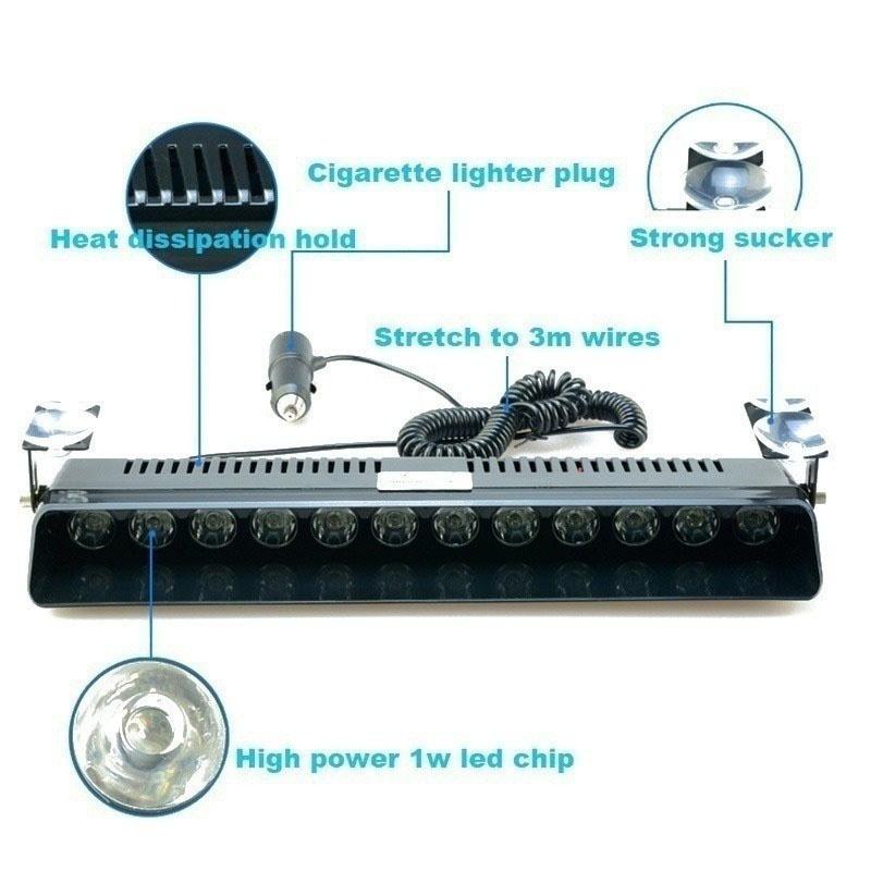 12 LED Windschutzscheiben-Armaturenbrett-Strobe-Seitenwarnleuchten, Notfall-Blitzwarnlichtleiste, Signallampe für Auto, LKW, Schulbus, mit Saugnapfhalter