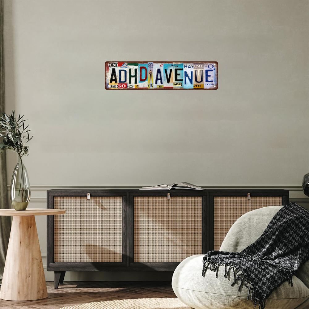 One Piece ADHD Avenue Novelty Can Sign - Humorous Non Raised Metal Street Sign for Home, Room, Wall, Bathroom, Bar, Cafe, Garage
