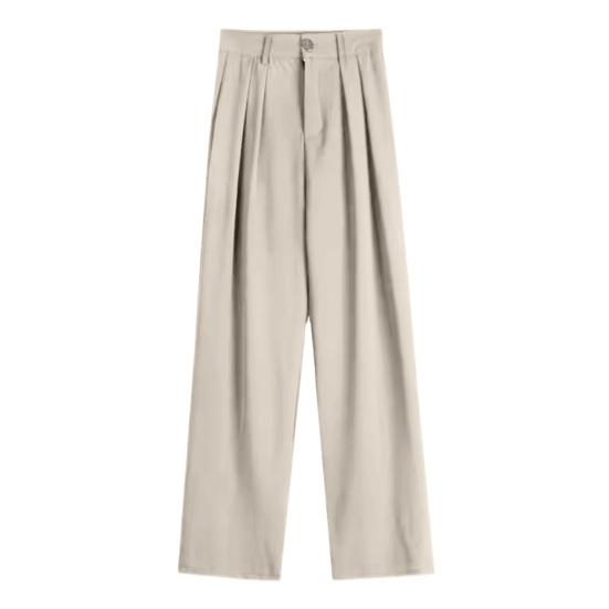 

Women Suit Pants Wrinkle Resistant High-Waisted Wide-Leg Slimming Trousers with Double Pleats Pockets Commuting Style Business Pants XXL абрикосовый