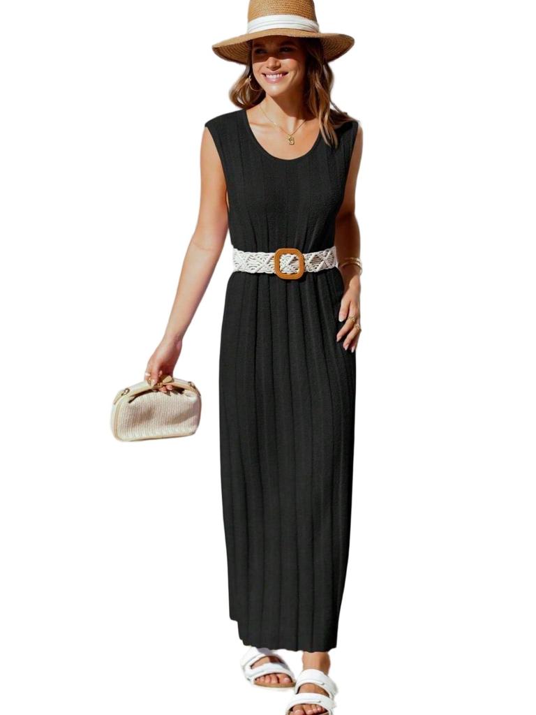 Womens Sleeveless Ribbed Knit Maxi Tank Dress Scoop Neck Summer Long Dress