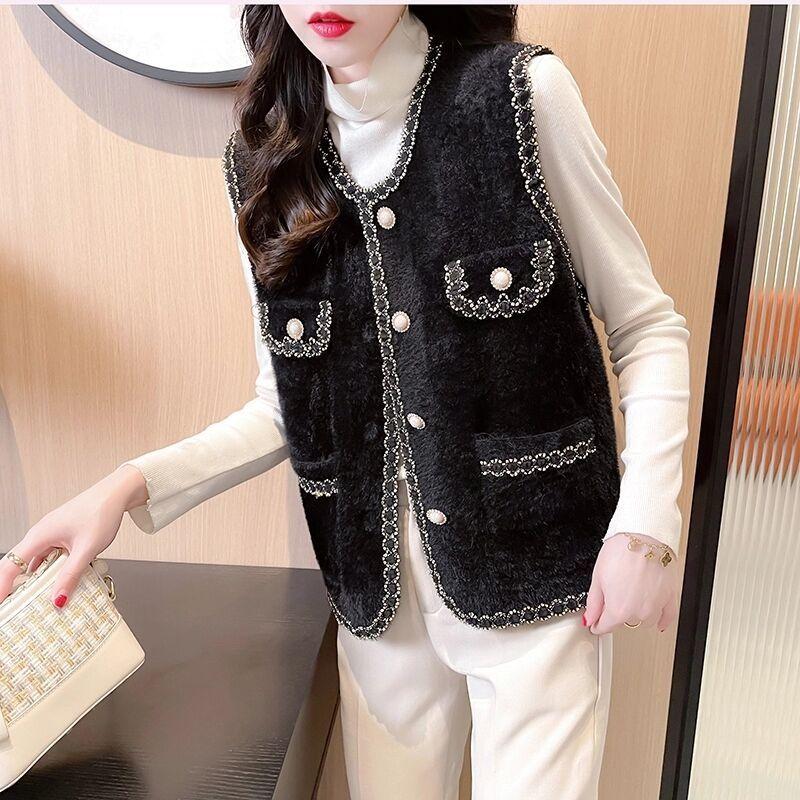 Women's Imitation Mink Vest Spring Autumn Plush Knitted Cardigan Vest Knitted Sleeveless Waistcoats
