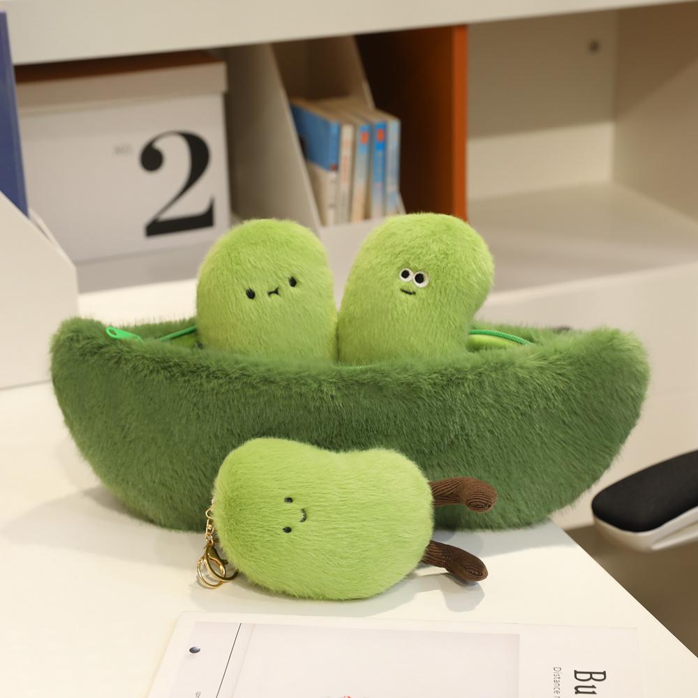 Cartoon Green Soybeans Pea Pod Plush Toy Kawaii Keychian Stuffed Doll Plant Pendant Hangings Bag Home Decor Kids Birthday Gift