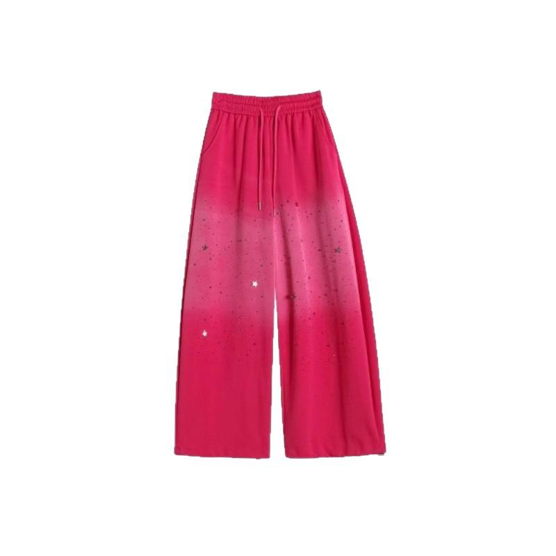 Pantalones de chándal para mujer con plátano y strass degradado - Cintura elástica Otoño/Invierno Pantalones casuales de pierna ancha