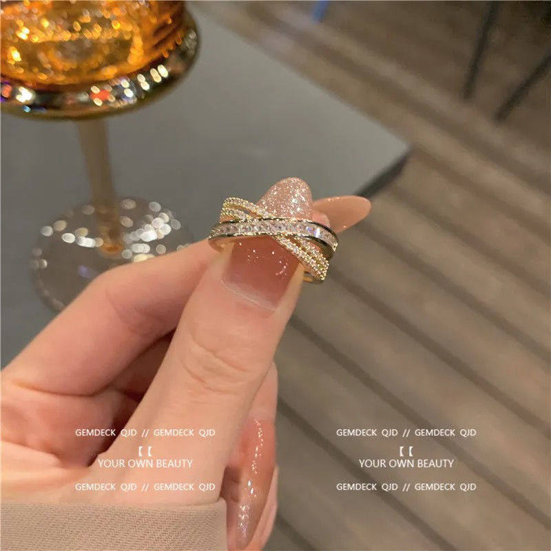 Light luxury fashion high sense pearl zircon copper ring women's design sense retro personality open index finger ring simple