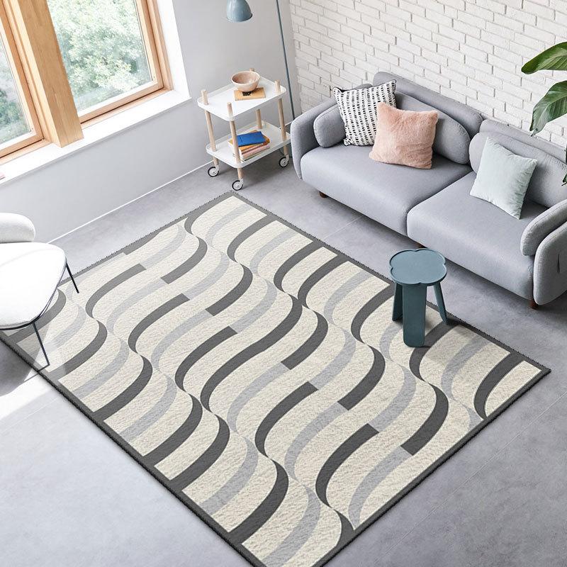 Simple Black And White Plaid Imitation Cashmere Carpet, Living Room Sand Blanket 3D Visual Striped Carpet Floor Mat Bedroom
