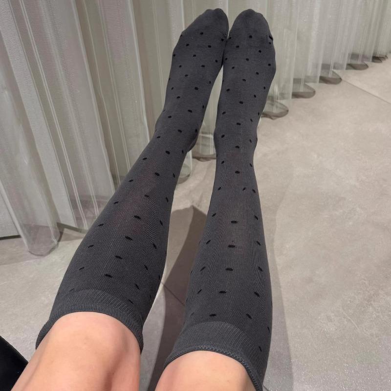 Korean Polka Dot Long Socks Lingerie Antislip High Tube Knee Sock Women Summer Nylon Thin Breathable Lolita Kawaii Stockings