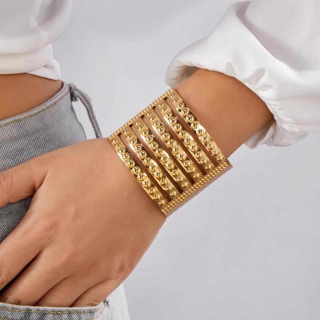 Bracciali Punk Massicci in Acciaio Inossidabile a Bracciale Largo per Donne Uomini Classici Geometrici Braccialetti Larghi Aperti Gioielli Estetici d'Amicizia