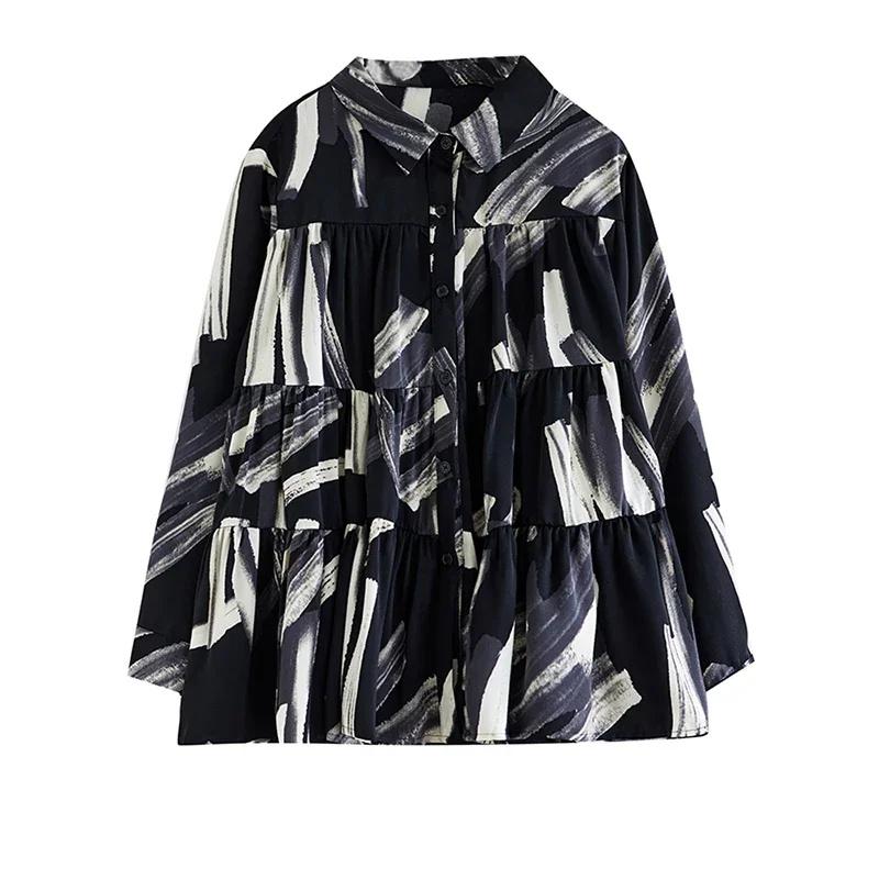 XITAO Loose Print Folds Shirt Casual Fashion Women Top LYD1281