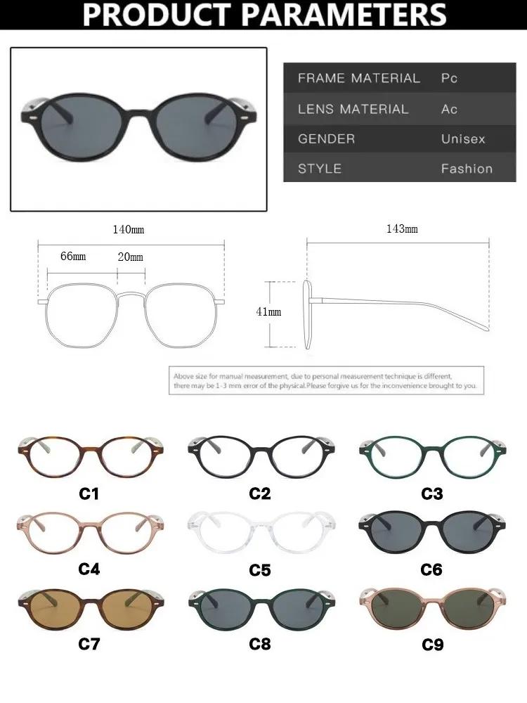 Vintage Small Oval Sunglasses Women Men Rivets Shades Retro Fashion Eyewear Luxury Round Sun Glasses Frame Brand Female Oculus