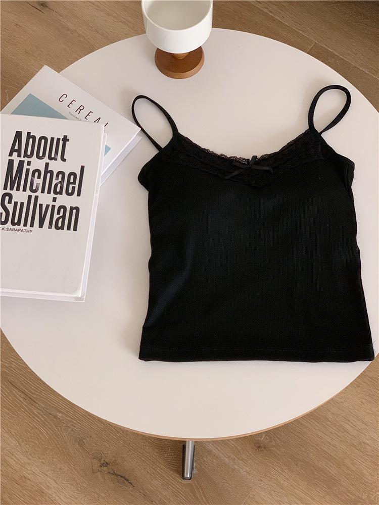 Spicy Lace Bow Cami: Backless Vest with Chest Pads, Seamless Outerwear Short Top