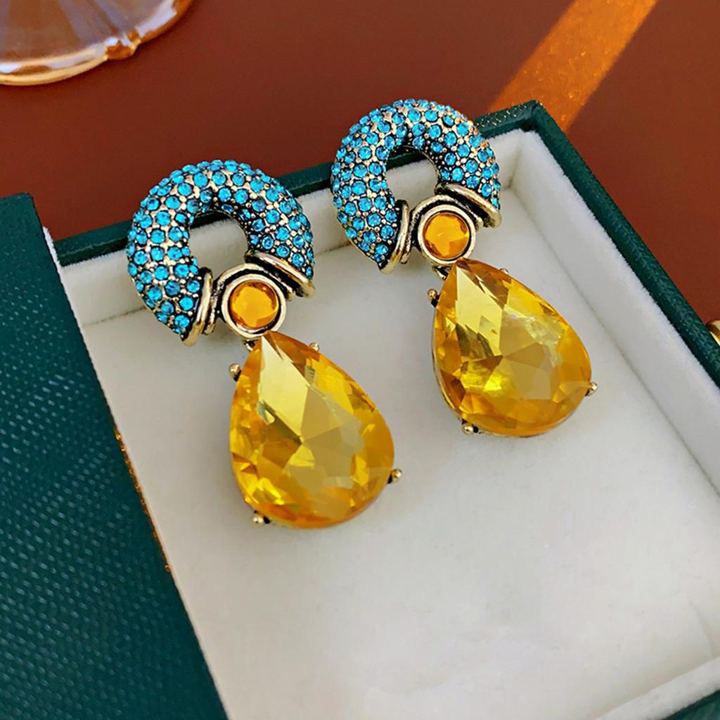 Chic Rhinestone Embellished Teardrop And Circle Metal Studs Earrings Accessory Perfect For Enhancing Any Outfit