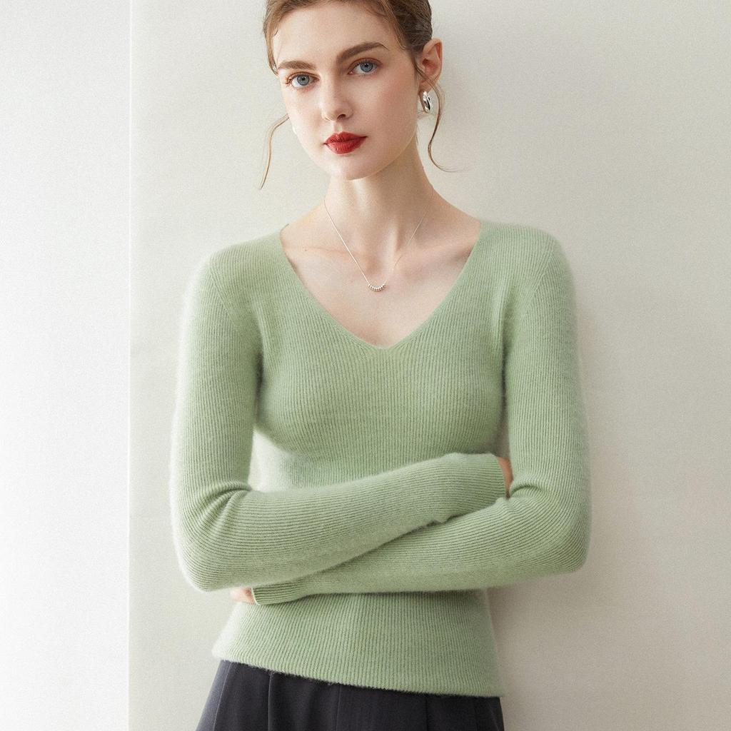 V-Neck Slim Fit Women's Cashmere Sweater - 100% Pure Goat Cashmere, 2025 New Autumn/Winter Collection.