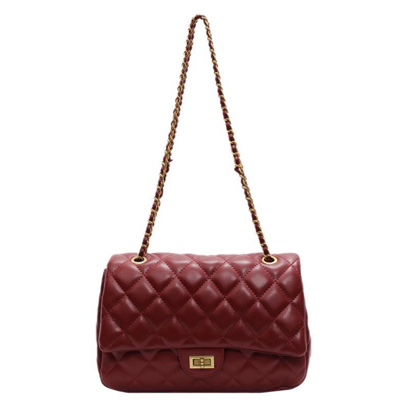 Xiaoxiangfeng diamantkedja 2025 enfärgad ny väska dam mjukt läder mode mångsidig axel armhåleväska