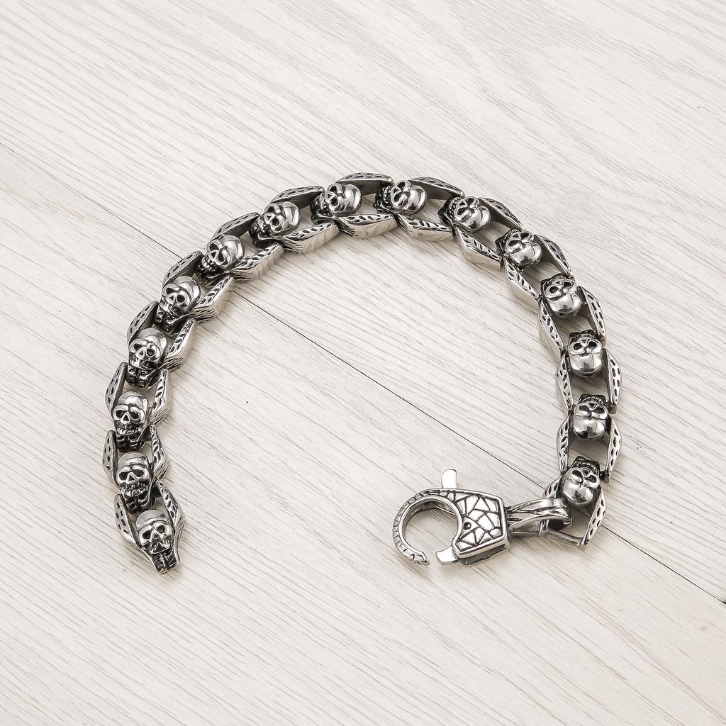Stainless Steel Bracelet Vintage Personality Punk Skull Bracelet Hip Hop Rock Men's Bracelet