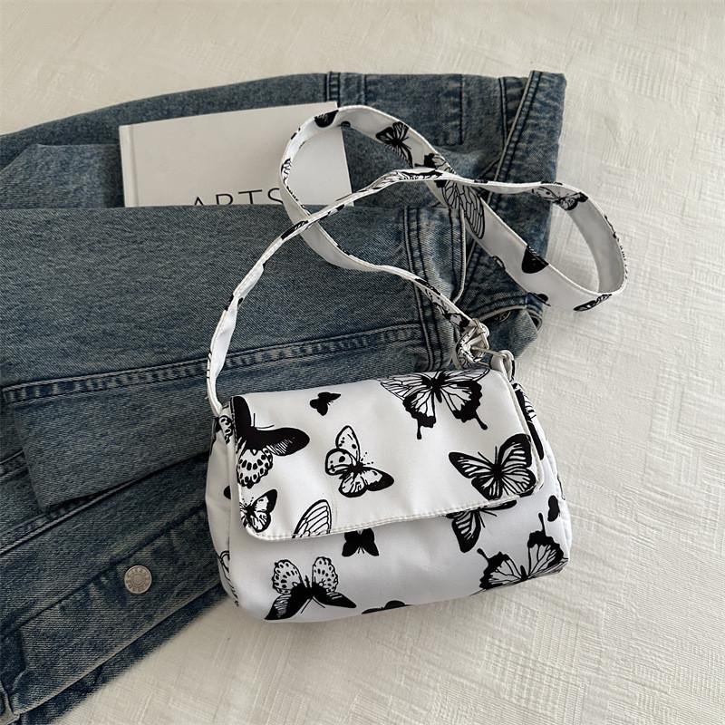 Stylish And Trendy Spring Summer Large Capacity Women's Small Square Handbag In Butterfly White And Cow Print