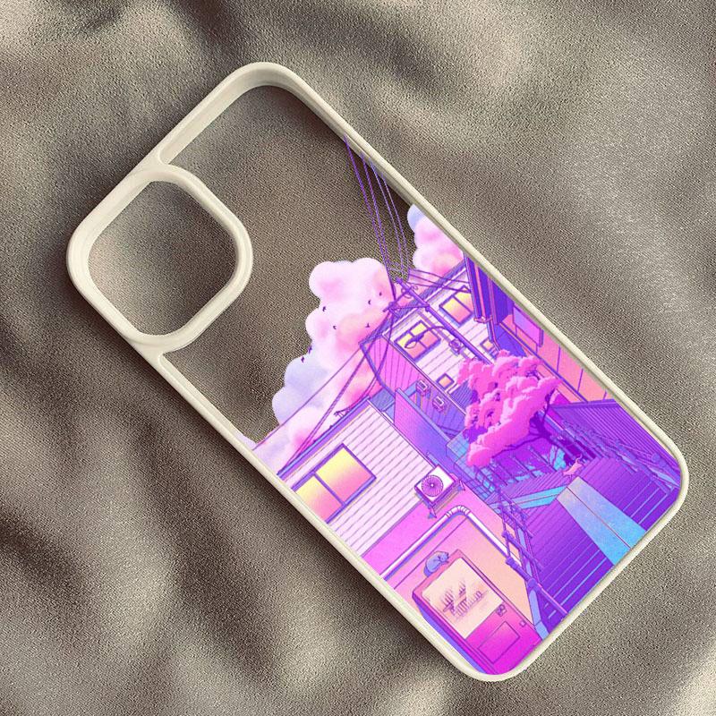 Japan Anime Landscape Street View Scenery Phone Case For iPhone 14 15 Pro Max 13 12 11 XR XS SE20 7 8Plus Clear Hard Cover Shell