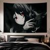Dark Gothic Anime Girl Tapestry, Cool Mysterious Manga Wall Hanging, Aesthetic Wall Blanket, Game Room Dorm Bedroom Background