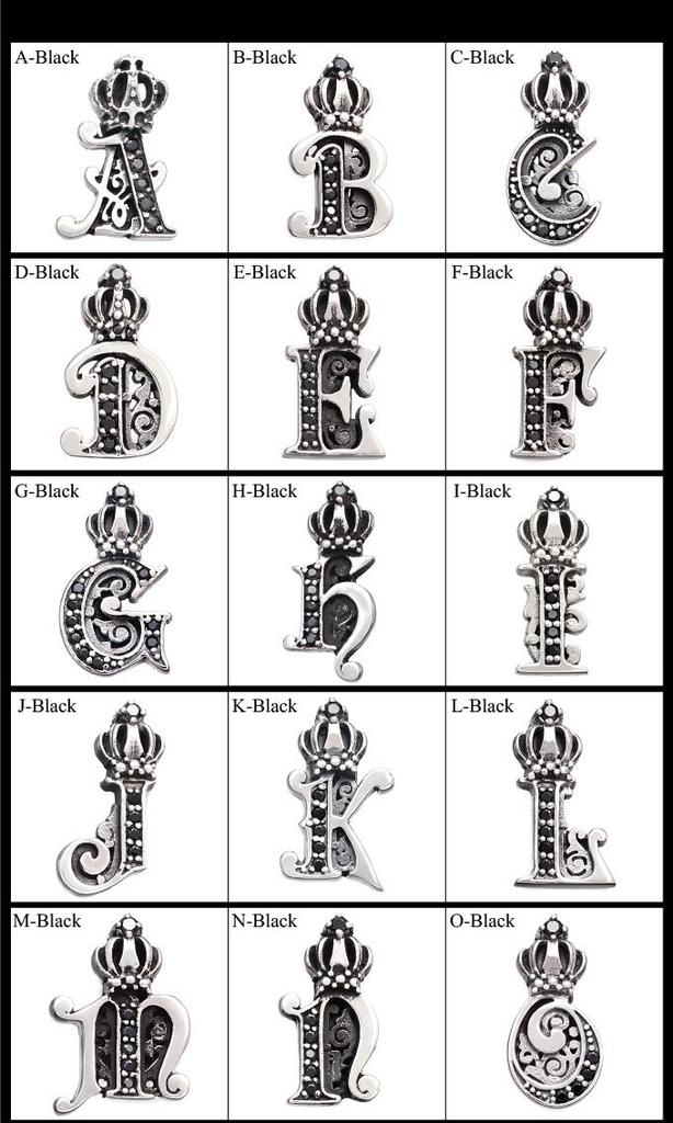 pe1922-black-Y [Brand: 2PIECES] Black Spinel Necklace with 45cm Initial, Silver Crown (Black-Y)