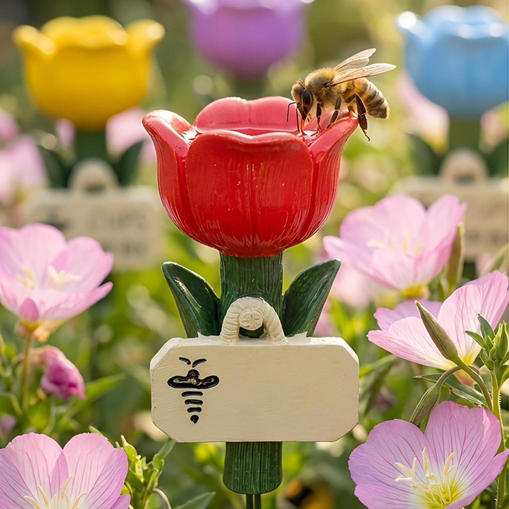 Flower Shape Bee Watering Station Colorful Resin Butterfly Drinking Bowl Pollinator Feeder for Garden Patio Yard Bee Saver