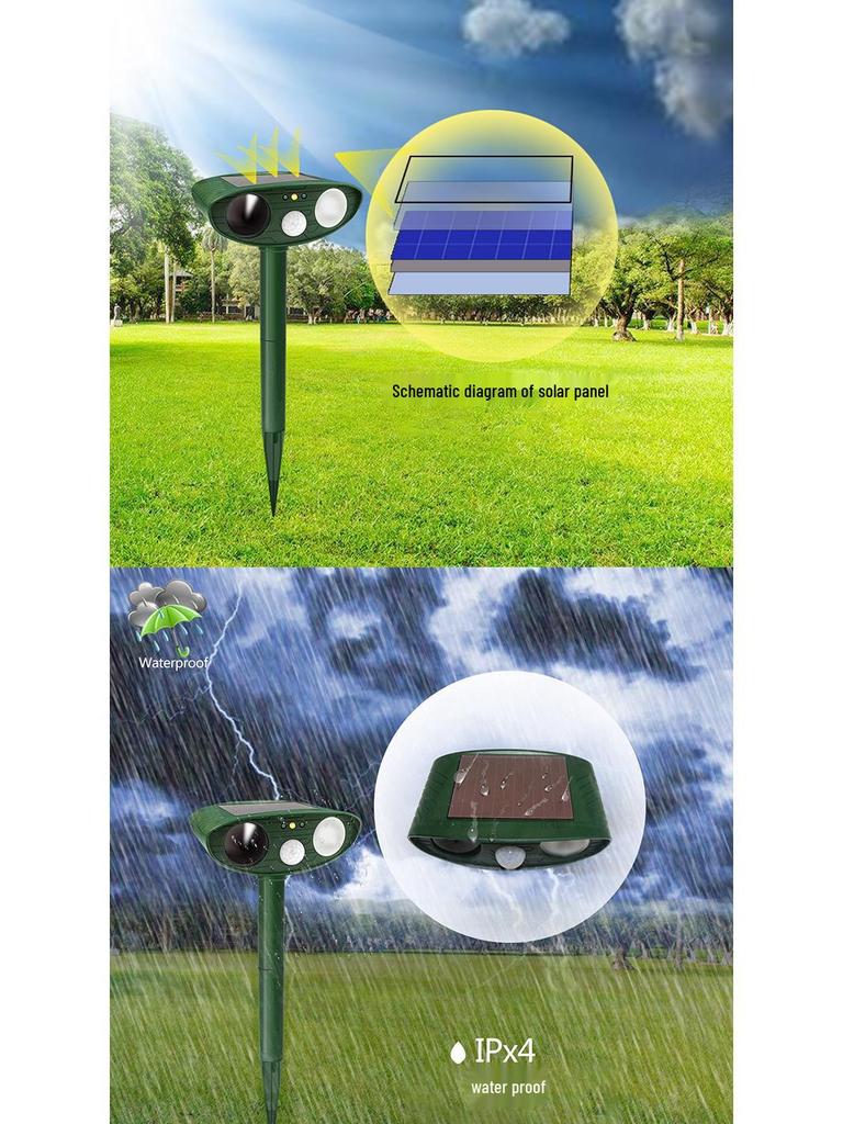 Solar-Powered Pest Repeller with Flashing Light for Cats, Dogs, and Birds