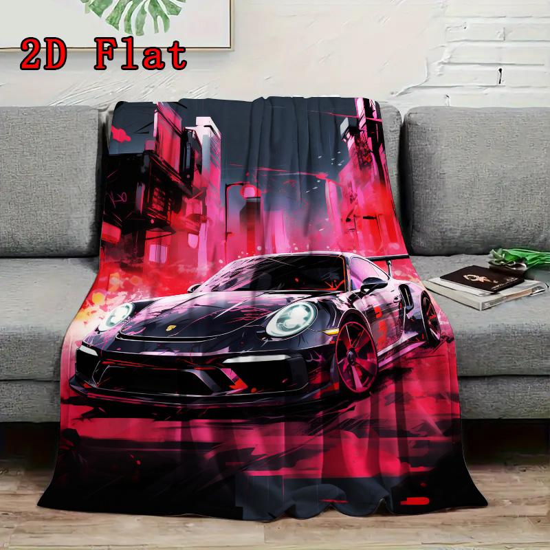 Black Sports Car Art 2D Flat Pattern Flannel Blanket High quality All Seasons Warmth and Comfort Perfect for Christmas Gifts.MMT0918155