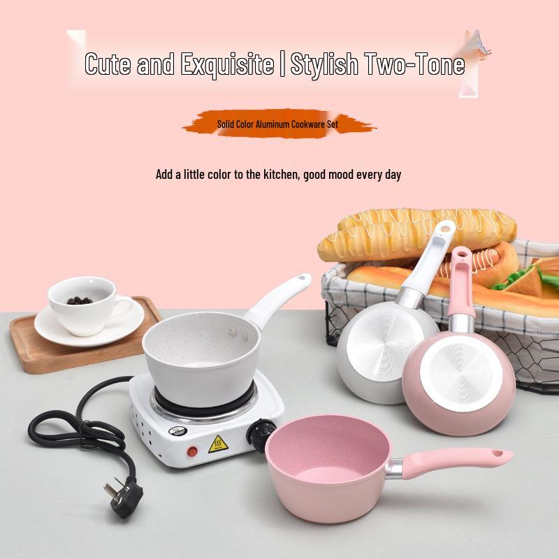 Baby Food Cookware Set: Mini Flat-Bottomed Frying Pan, Induction Milk Pot, Detachable Small Fry Pan