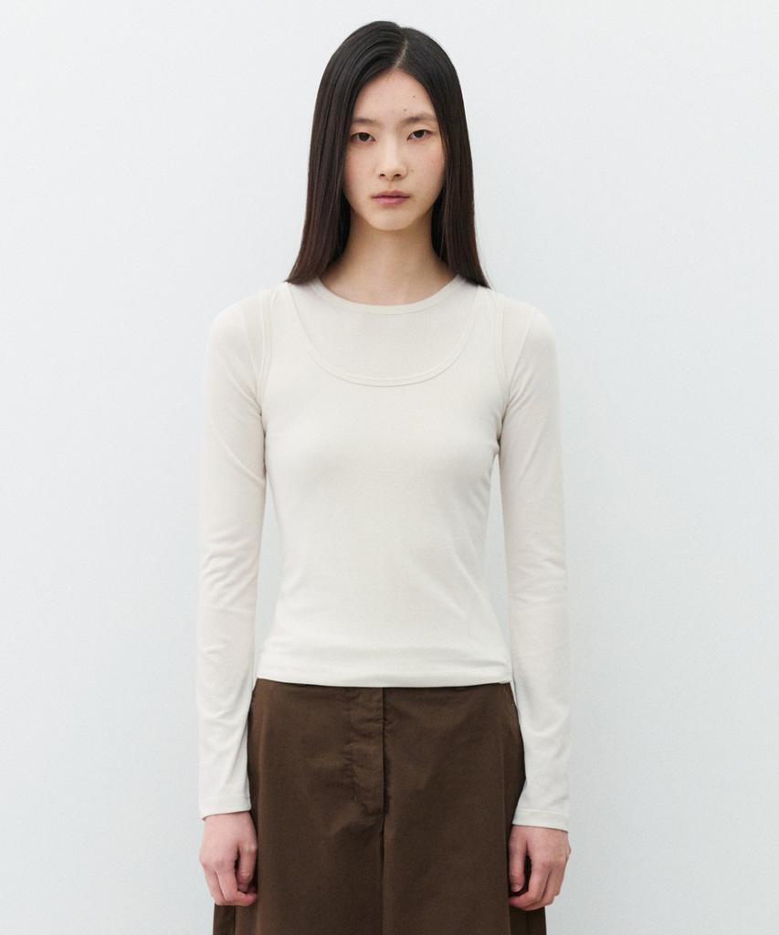SUARE WOMEN Pima Cotton Layered Long Sleeve (Set) Cream Beige