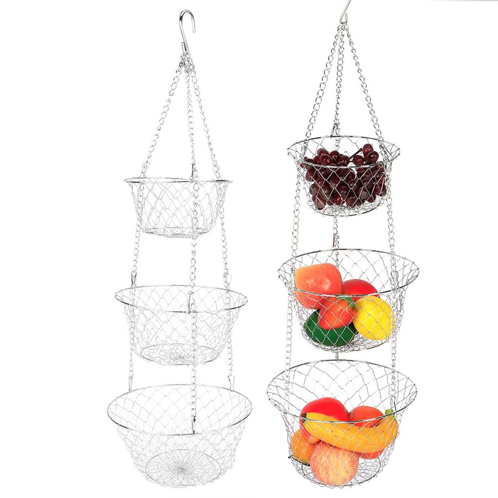3 Lay Iron Basket Wire Hanging Basket Vegetable Fruit Baskets Decorations for Kitchen Restaurants Living Room Shops Sup mar