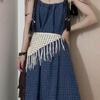 Korean Lace Embroidered Waistband Tulle Skirt with Layered Scarf Accessory
