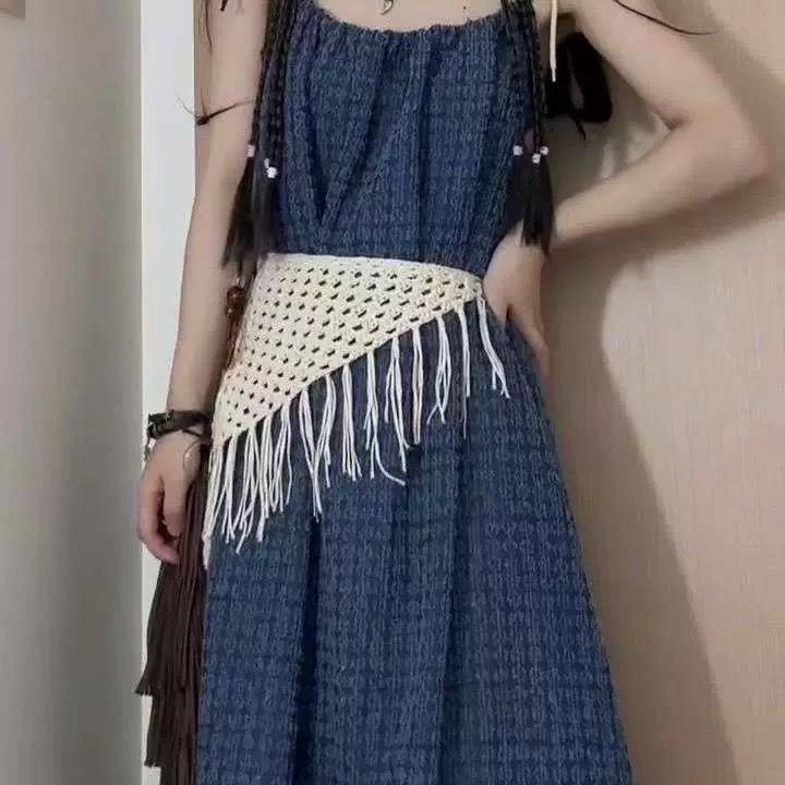 Korean Lace Embroidered Waistband Tulle Skirt with Layered Scarf Accessory