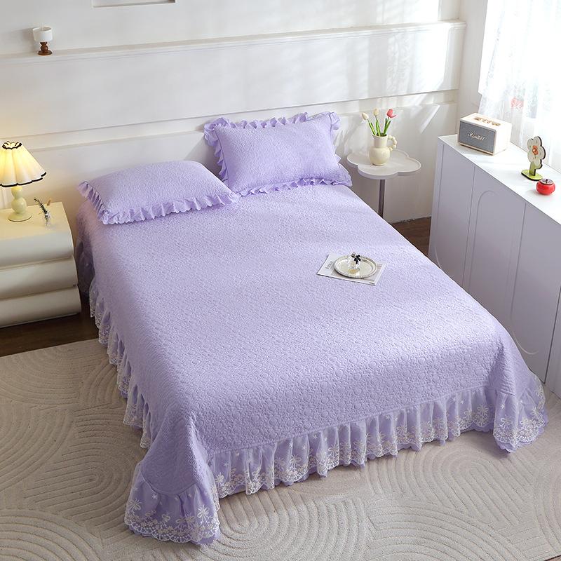 

Весна-лето Однотонное кружевное покрывало из хлопка с пузырьками, комплект из 3 предметов, простыня из хлопка, покрывало размера «king size», покрывало для кровати, юбка 2.3m фиолетовый