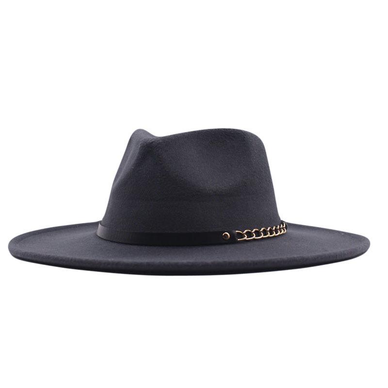 European and American Big-brimmed Jazz Hat, Autumn and Winter Men's and Women's British Woolen Hat, Convex Top Felt Top Hat