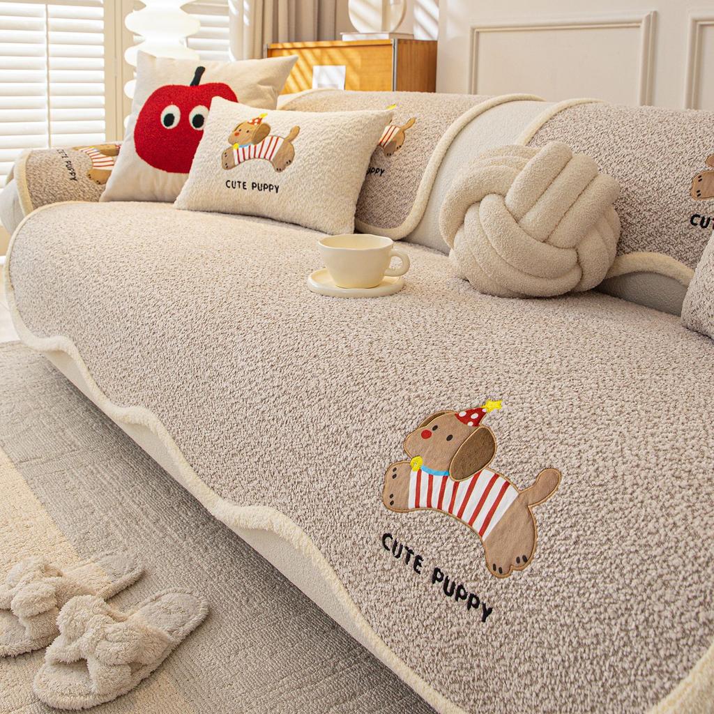Neue Winterverdickung Cartoon Plüsch Sofakissenbezug Einteilig Winter Gerade Anti-Rutsch Sofakissen