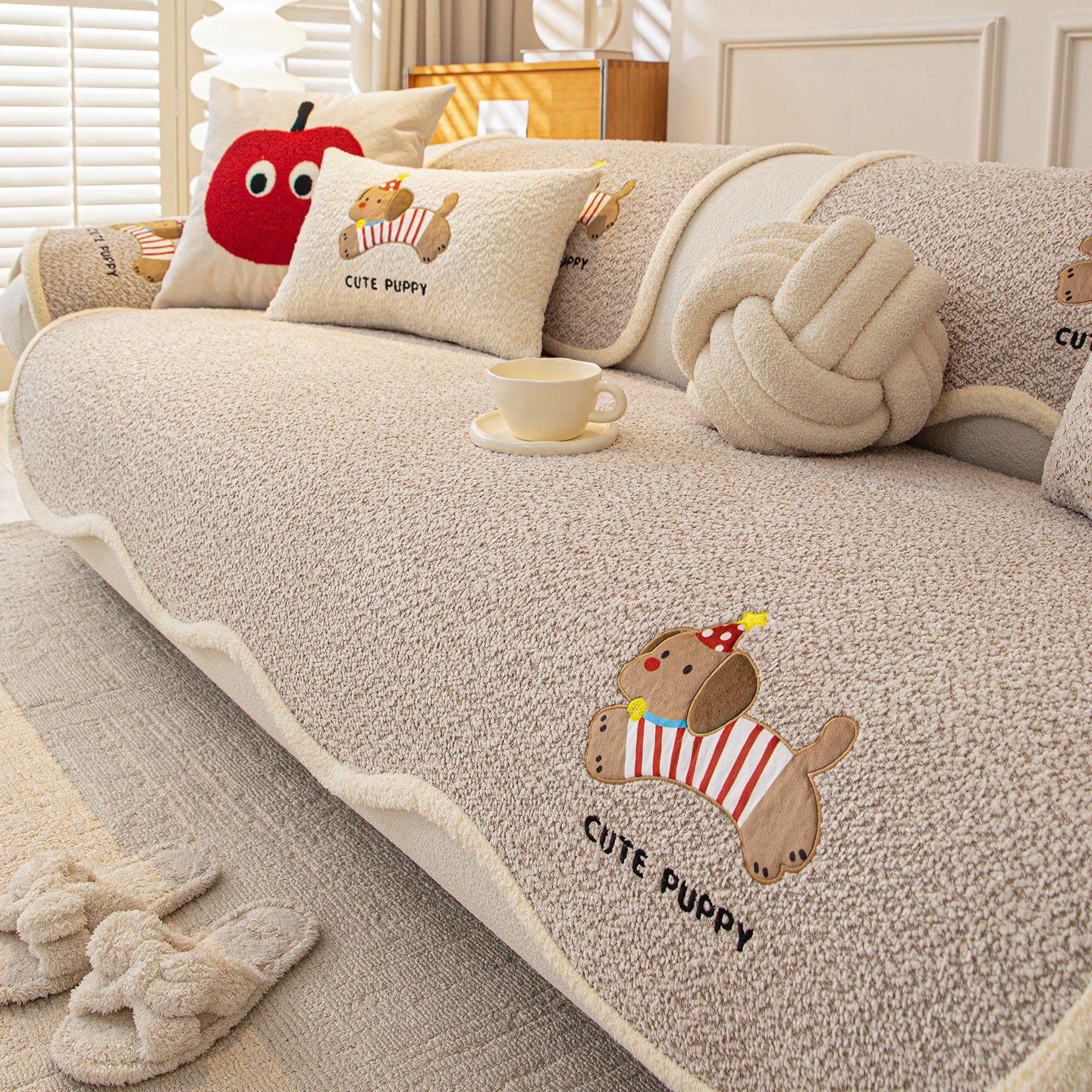 

Новый Зимний Утолщенный Мультяшный Плюшевый Чехол на Подушку для Дивана Цельный Зимний Прямой Противоскользящий Чехол для Подушки Дивана 90 * 70cm