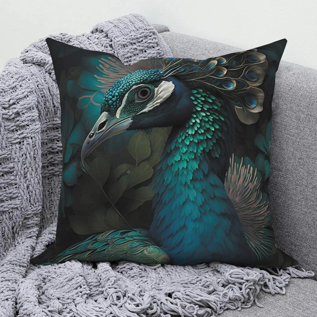Blue Peacock Decorative Pillowcase Car Ornaments Office Living Room Sofa Home Pillowcase