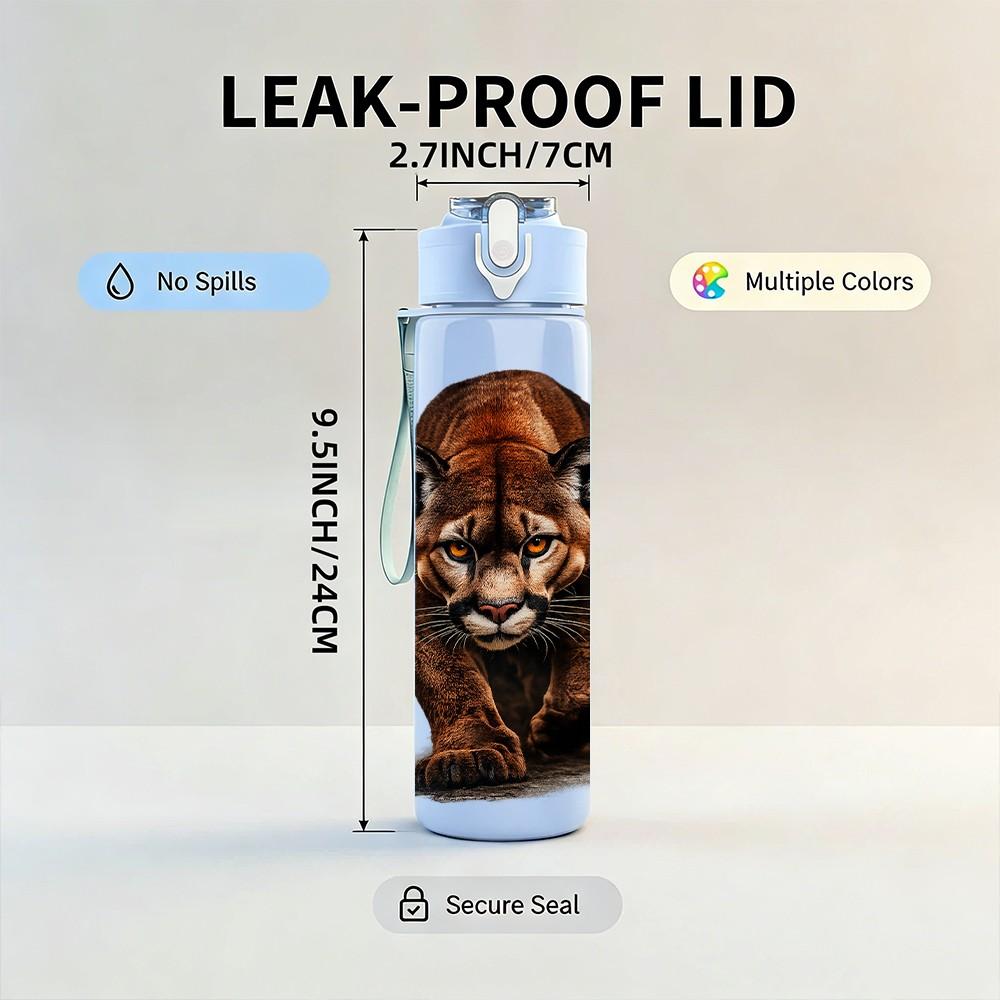 1PC Leopard Big Cat Portrait 750ml Color Plastic Sports Water Bottle Leakproof Flip Straw Lid Suitable for Sports Office Home Use