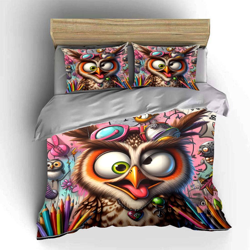 Colorful Owl Art Supplies Set Multiple sizes kid's and adults' bedroom Exquisite 3PC bedding set gift