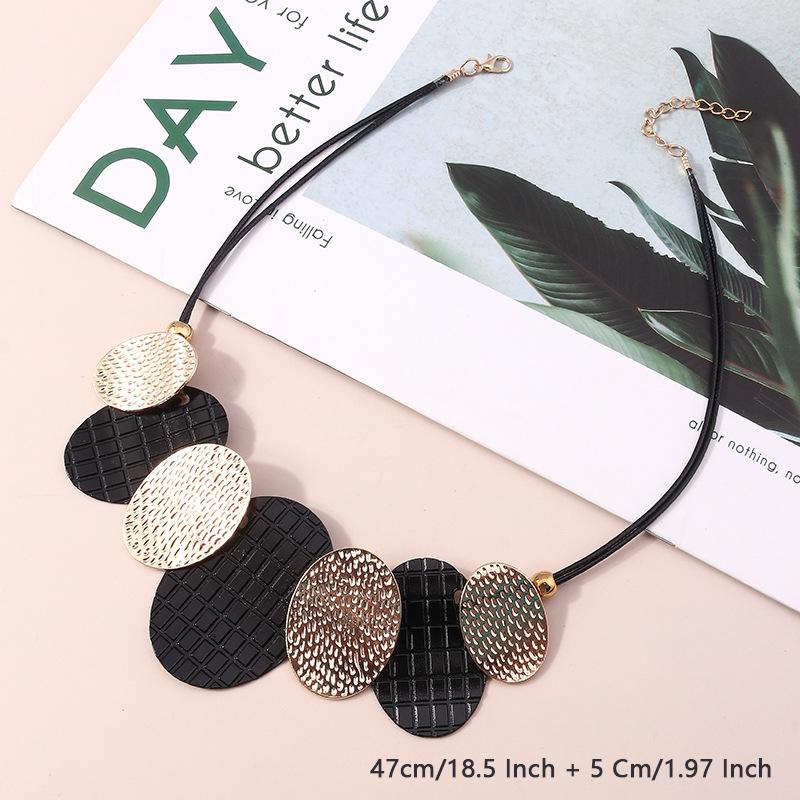 Chunky Gold Necklaces For Women, Gold And Black Big Oval Necklace With Non Tarnish Fashion Jewelry Boho Style Statement Chain Gift