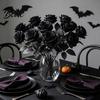 Black Themed Event Decor Realistic Silk Roses with Long Stems for Wedding Centerpieces, Halloween Home Faux Floral Arrangements Decor, Artificial