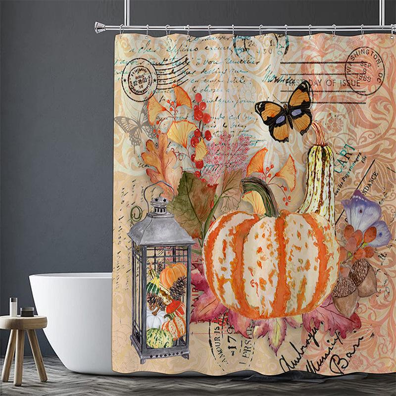 Halloween Maple Leaves Washable Dirt-Resistant Shower Curtain Shower Head Waterproof Polyester Bath Curtain For Home Decor