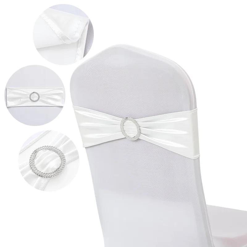 50pcs/Lot Metallic Gold Silver Chair Bands Wedding Chair Decoration Spandex Chair Sashes Bow For Party Event Hotel Banquet Home