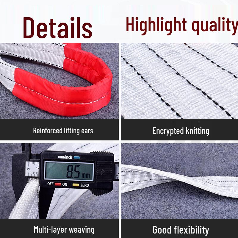 National Standard White Double Eye Lifting Sling, Hoist Crane Sling, 5/3/2 Ton Tow Strap