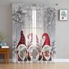 Christmas Tree Leaves Green Red Ball Snowflake Plant Tulle Sheer Window Curtains Living Room Voile Organza Curtains Drapes