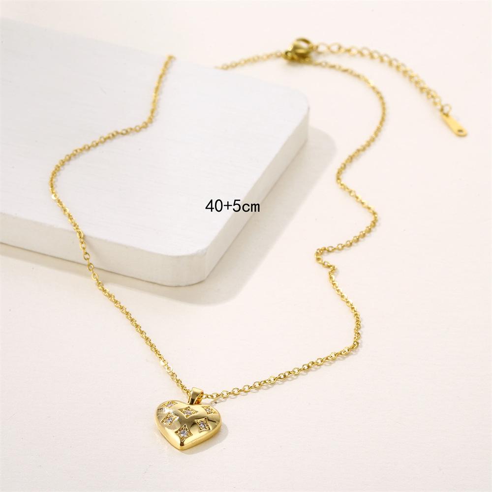 18k Gold Plated 3D Zircon Heart Pendant Necklace for Couples in Stainless Steel